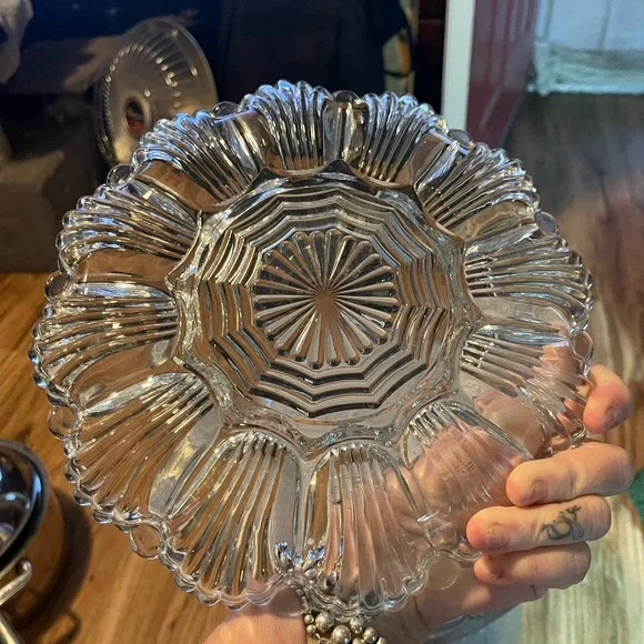 Vintage deviled eggs Elegant Clear Glass Decorative Plate. Holds 12 - Picture 3 of 4
